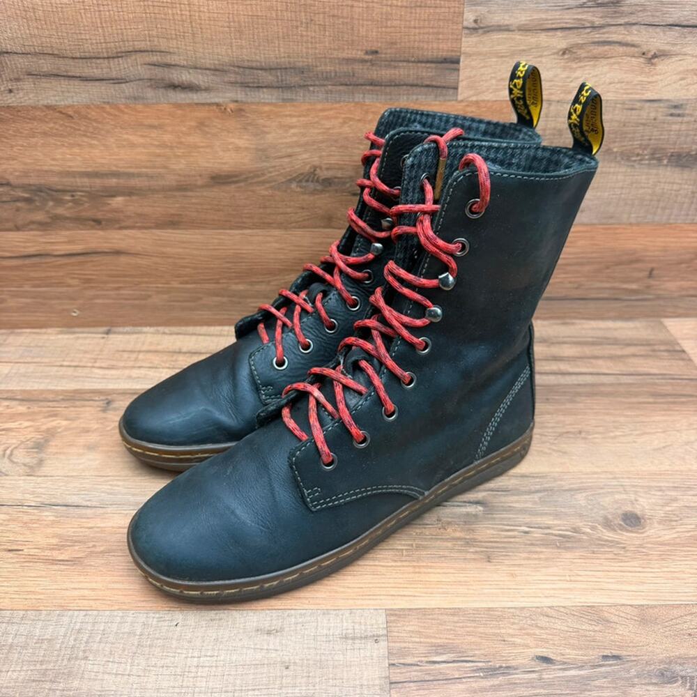 Dr Martens Tehani Womens Size 8 Black Leather Fold Over Tall Boots UK 6 Docs